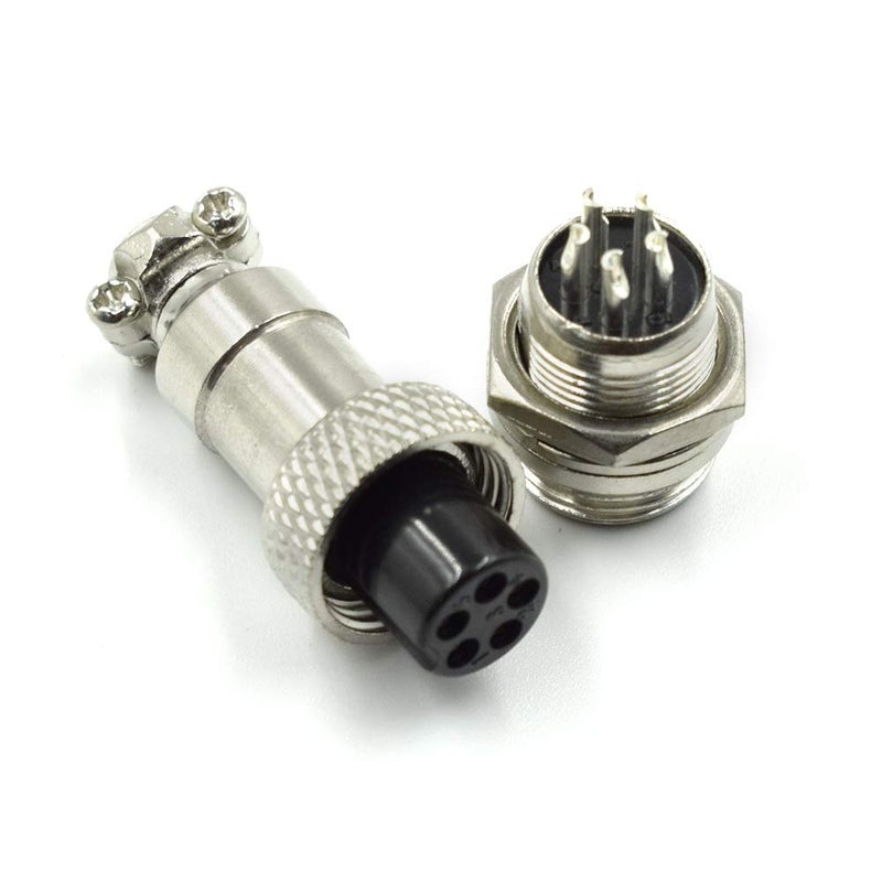 Hxchen 5 Pin Metal Male Female Panel Connector 12mm GX12-5P Aviation Plug Silver - (2 Sets) - Image 1